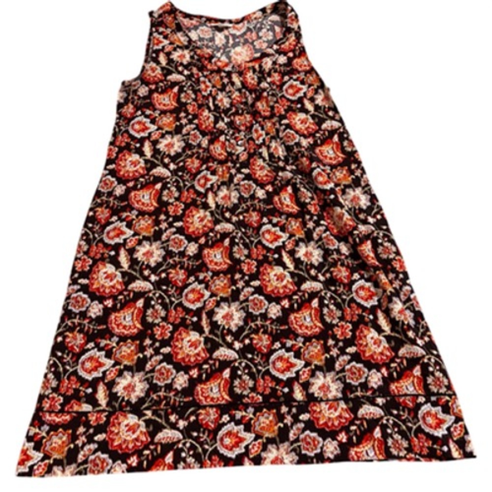 J.Jill Dress A-Line Sleeveless Button Front Womens S Black Red Floral Pre-Owned